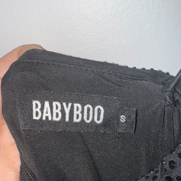 BABYBOO - Rhinestone Black Ruched Mini Dress - Picture 4 of 4